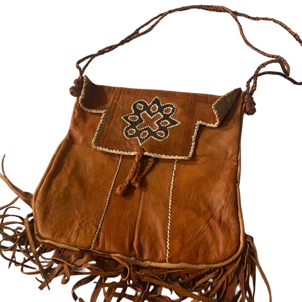 Brown Leather Fringe Bag